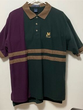 VTG Swingster Color-Block Polo Shirt Purple & Dark Green - Brown Accent Size L